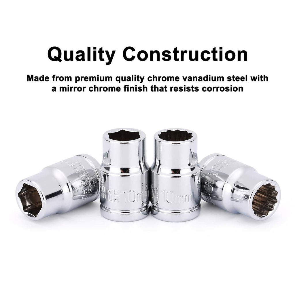 Chrome 3/8-inch drive impact sockets with mirror finish, deep and shallow pair