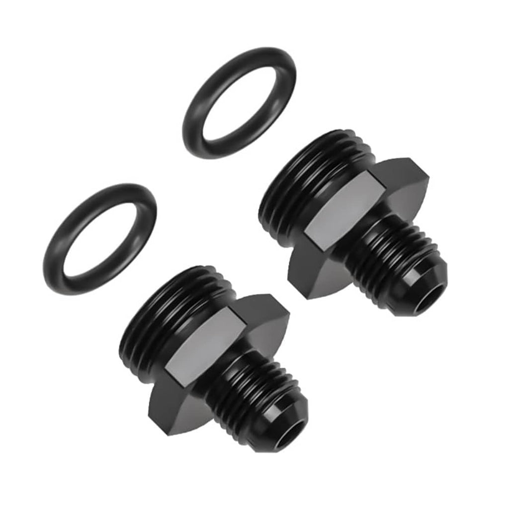 Black AN ORB O-ring adapter fittings with included O-ring seals