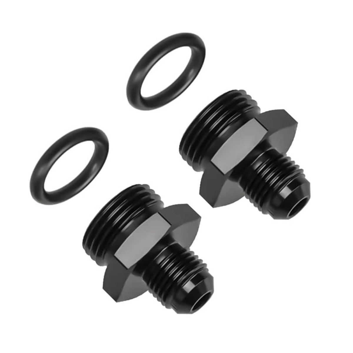 Black AN ORB O-ring adapter fittings with included O-ring seals