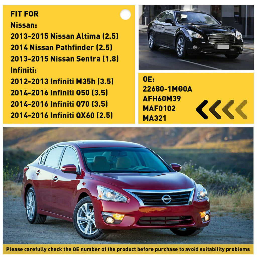 Mass air flow sensor vehicle fitment information card with model list