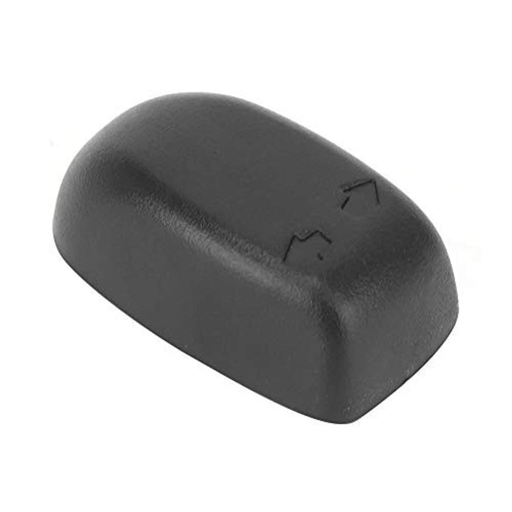 Black seat adjustment switch knob with left/right arrow symbols on textured surface