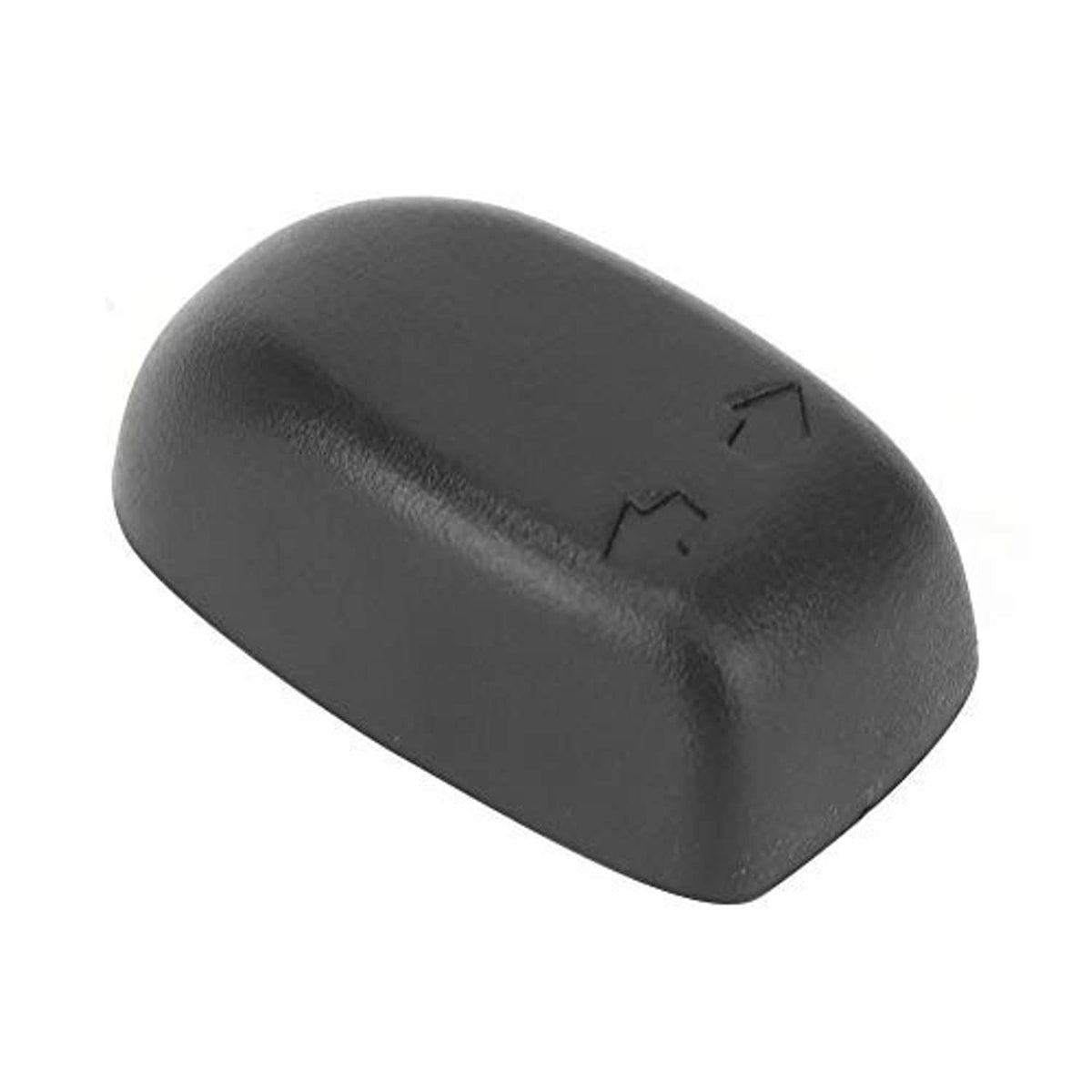 Black seat adjustment switch knob with left/right arrow symbols on textured surface