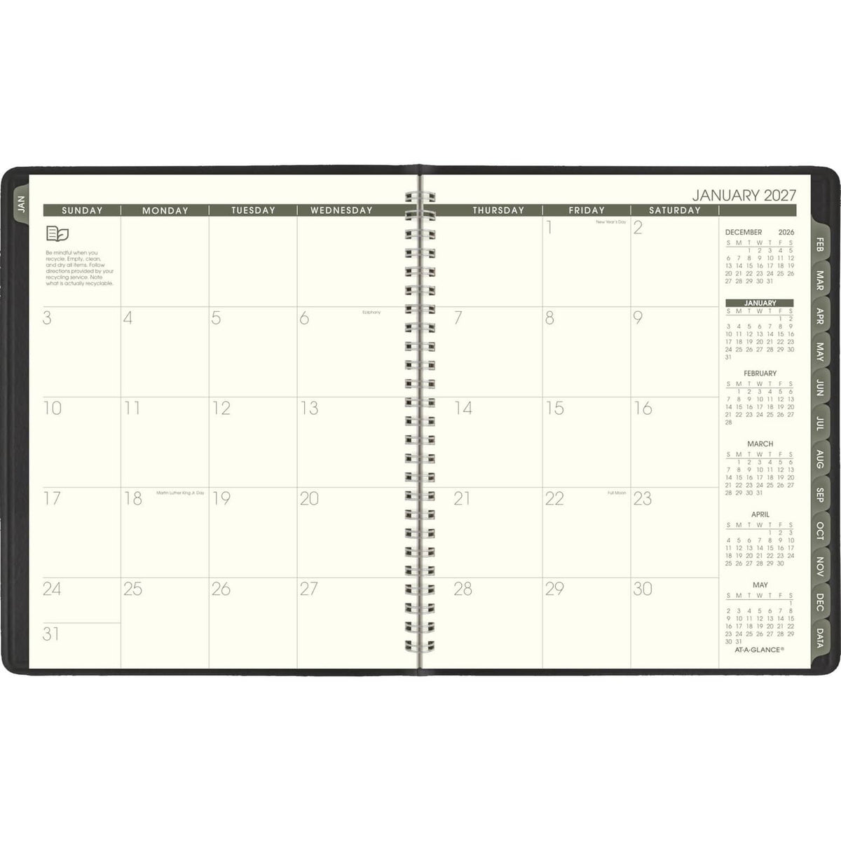 Open monthly calendar planner view for January 2027 with day grid and tab labels