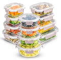 JoyJolt borosilicate glass storage containers, 24-pack set with pink silicone-lid accents