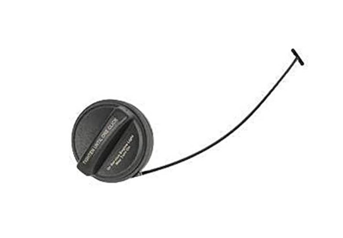 Fuel tank filler cap, round black plastic with central molded label
