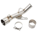 Stainless slip-on mid link exhaust pipe with mounting brackets and slip coupler rings
