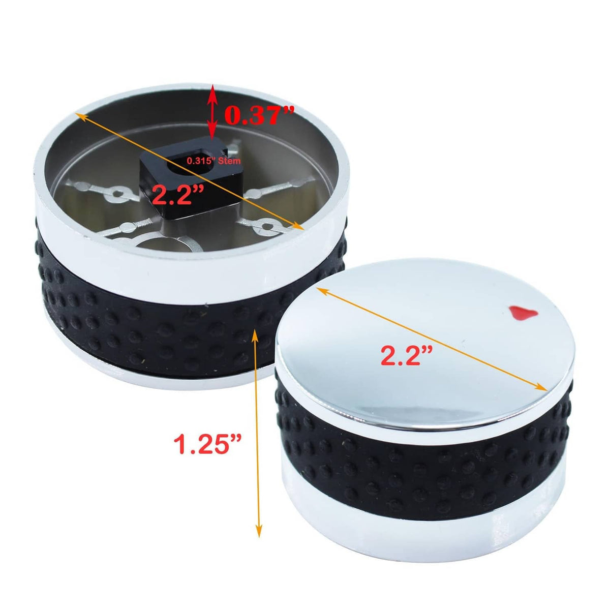 Propane control knob replacement, black texture grip, silver top; 2.2 in diameter shown