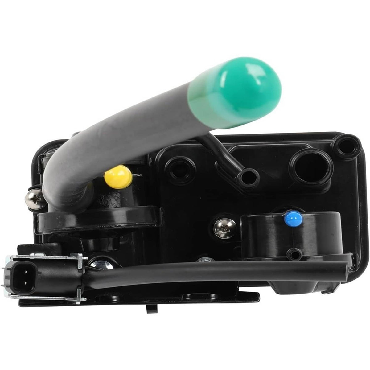 Fuel vapor charcoal canister with attached black housing and colored connector fittings