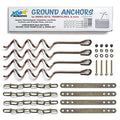 Ground anchors kit: spiral stakes, link chains, bolts, and washers