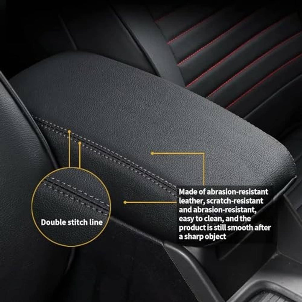 Black armrest with visible stitching and smooth, abrasion-resistant-looking cover