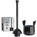 Black toilet plunger with holder and long handle, MR.SIGA set.