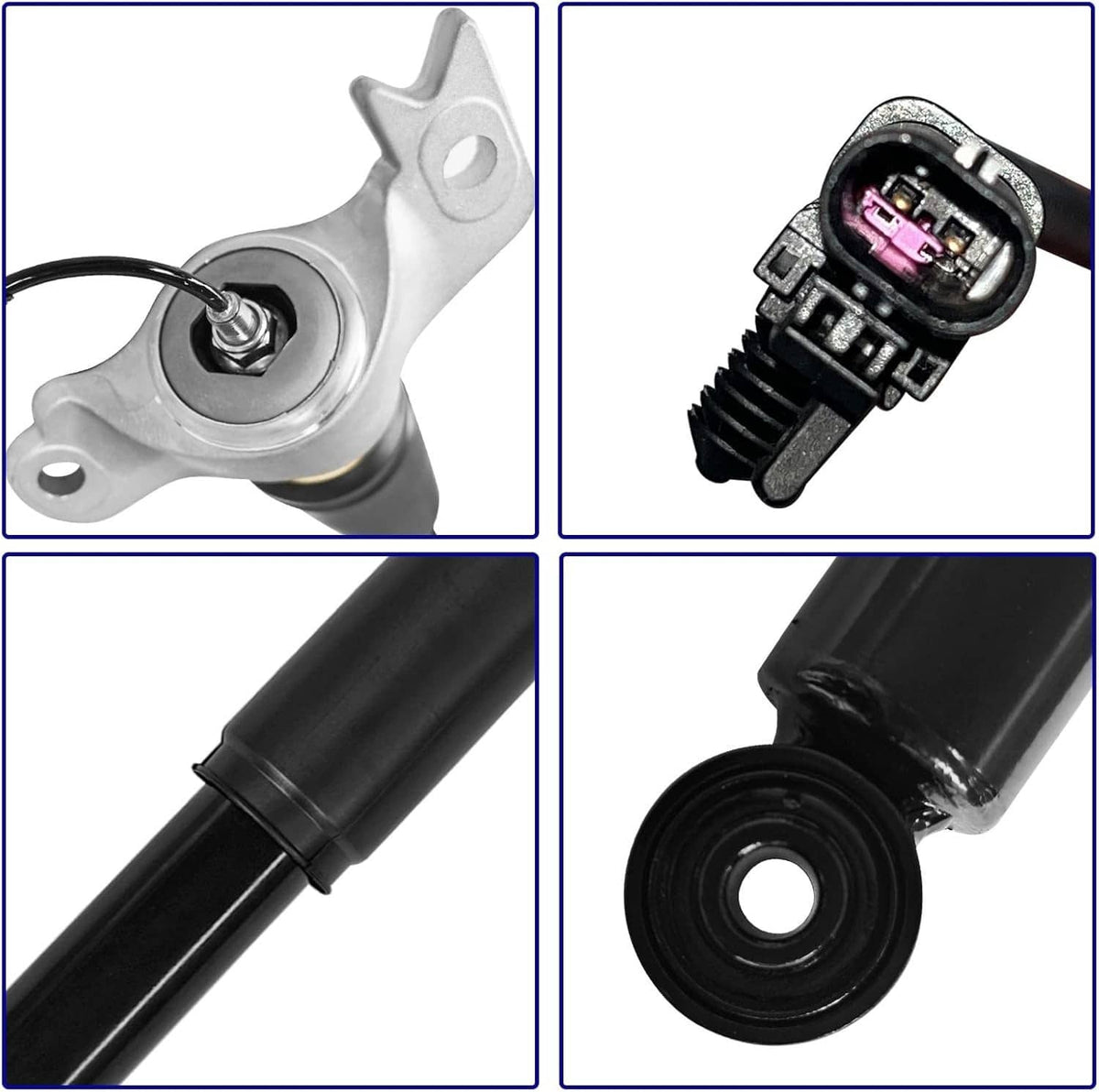Shock strut top mount with metal plate, center bolt, and black electrical connector