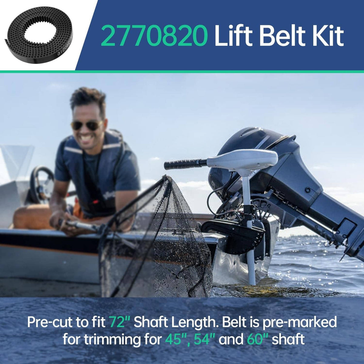 Black perforated lift belt ring piece from trolling motor lift belt kit