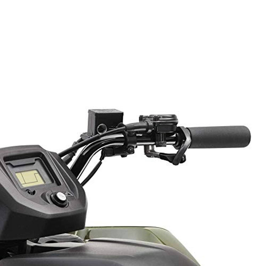 Black hand throttle handle with lever and grip sleeve mounted on vehicle
