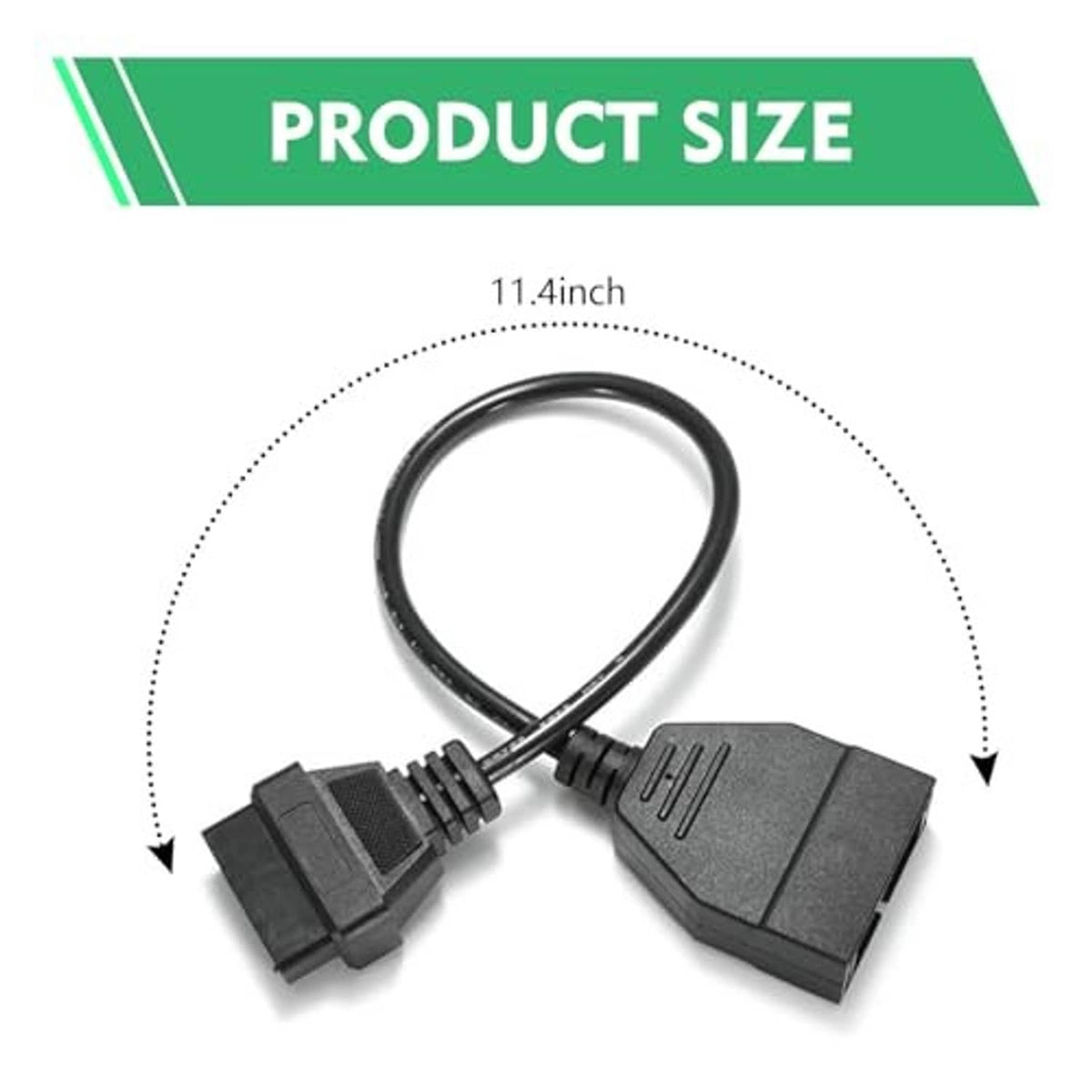 Diagnostic adapter cable showing black multi-pin connectors connected by a looped wire