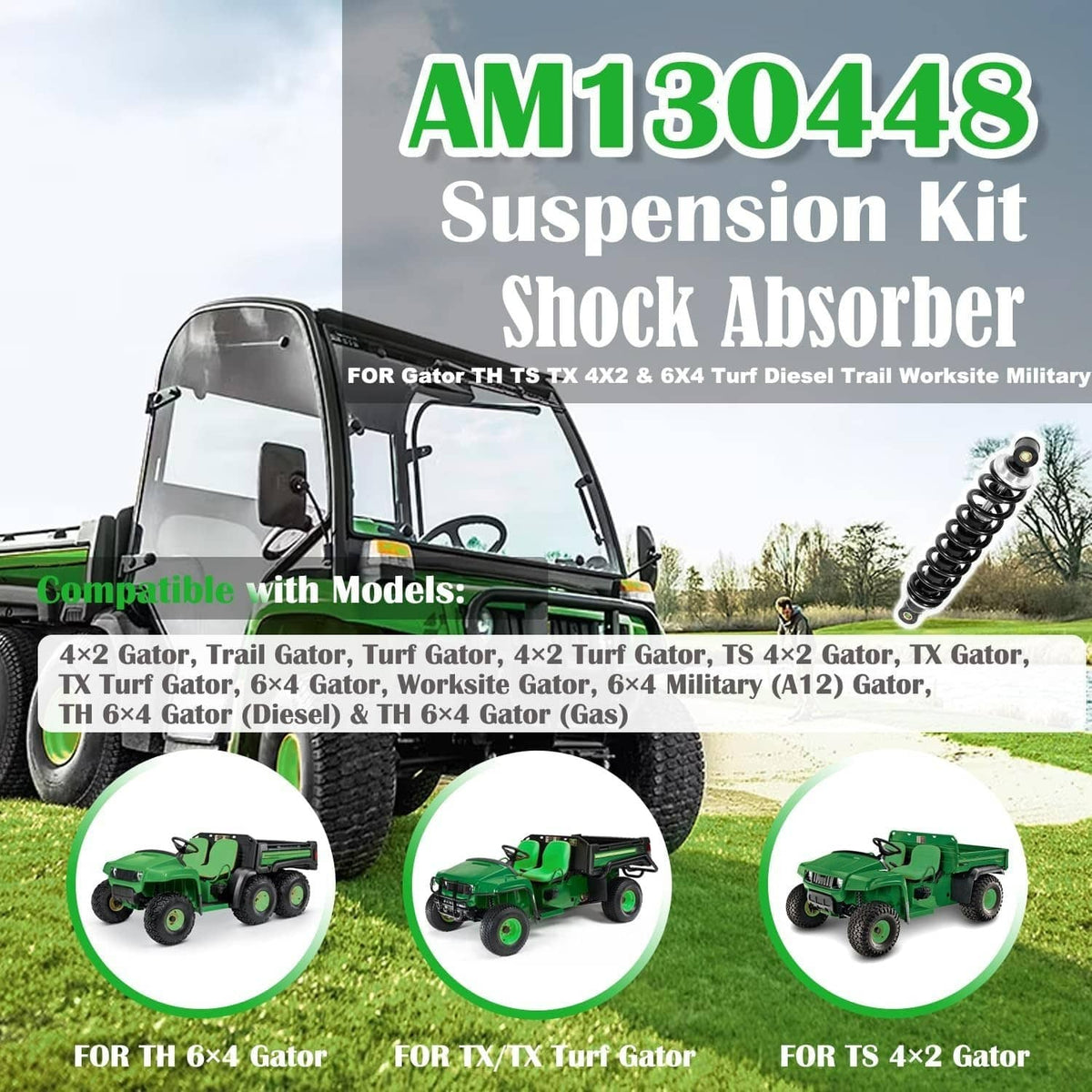 Front suspension shock absorber with black coil spring and silver shock body