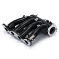 Black D-series intake manifold with silver mounting flange and bolt holes