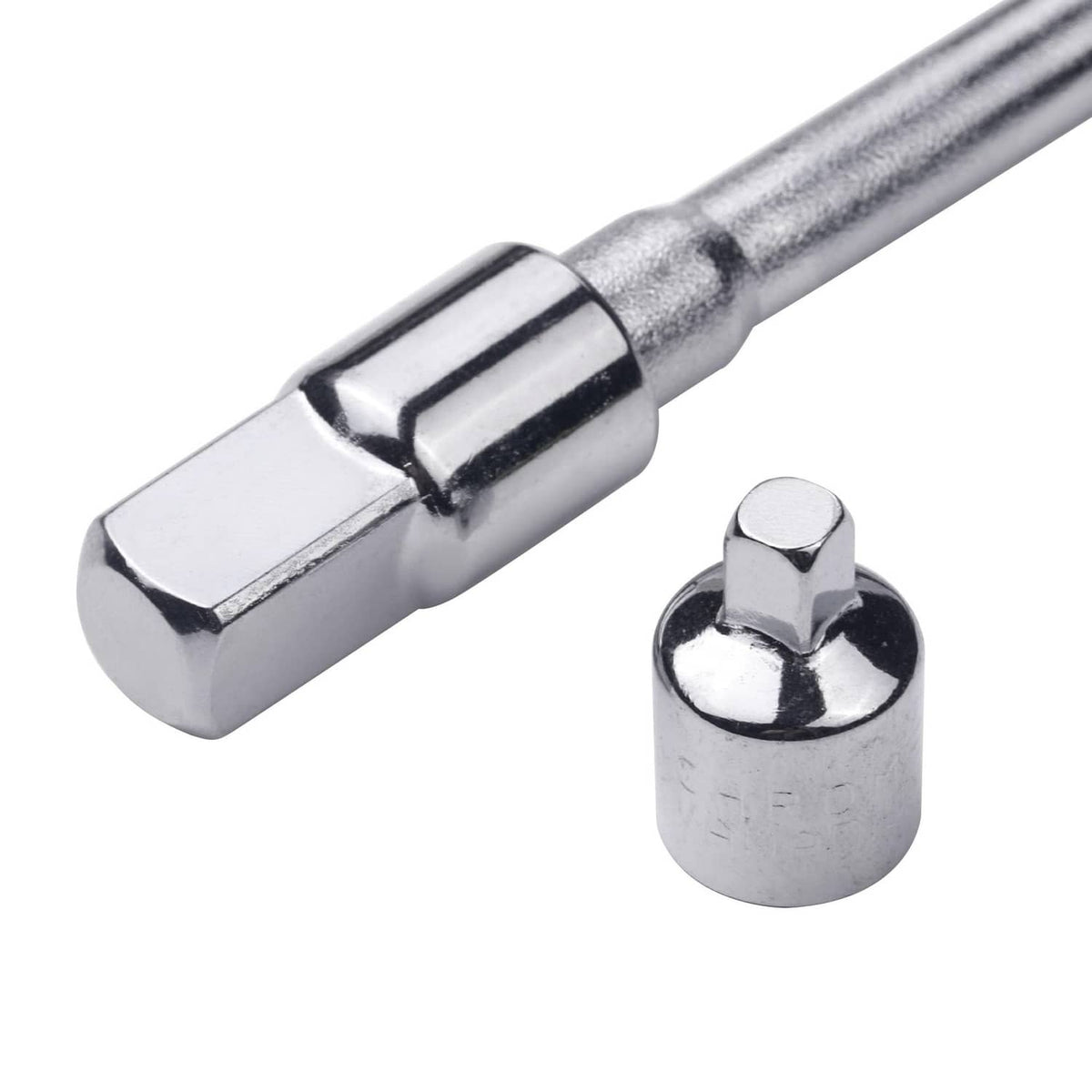 Chrome T-handle wrench head with square-drive socket adapter