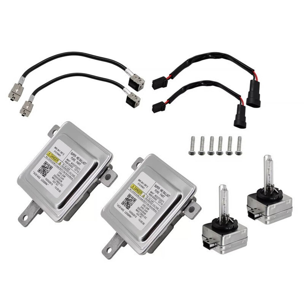 Xenon HID ballast control unit kit with two units, bulbs, harness, and screws