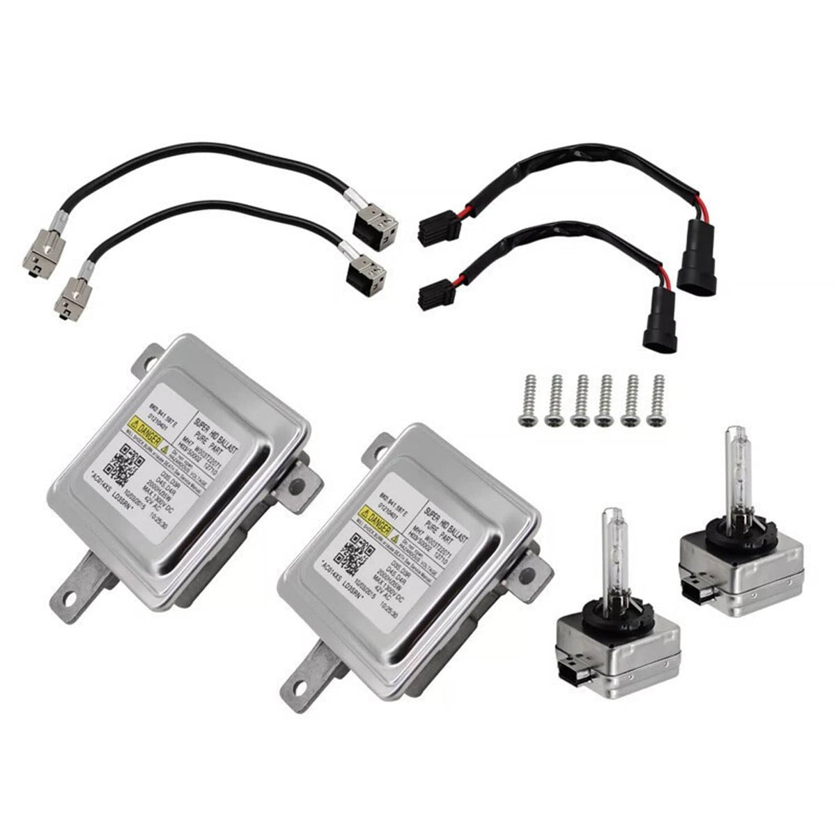 Xenon HID ballast control unit kit with two units, bulbs, harness, and screws
