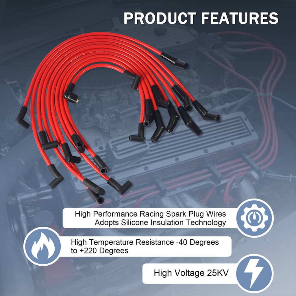Red spark plug wire set with black boots displayed in a coil bundle