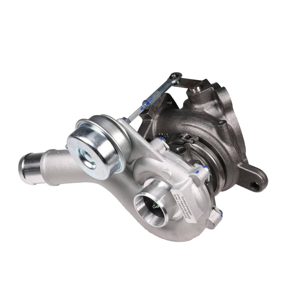 Silver turbocharger assembly with compressor outlet pipe and inlet flange