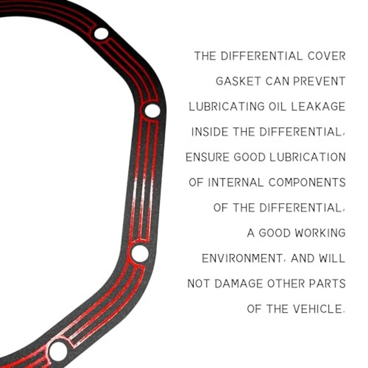 Close-up edge of octagonal differential cover gasket with bolt holes and red stripe lines