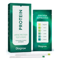 Urine protein test strip kit with green box, pouch, and test strips