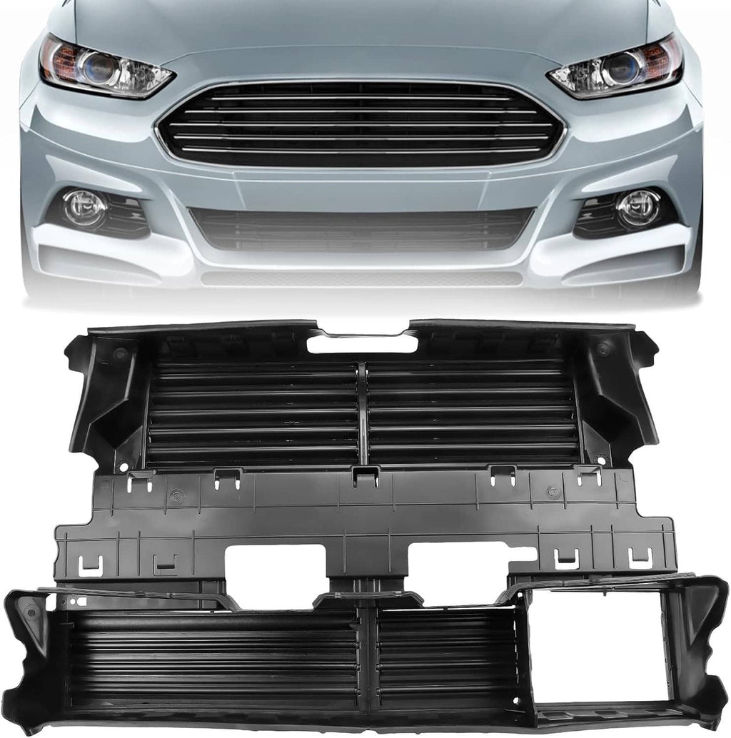 Black active grille shutter grille assembly with louver vanes and central actuator module