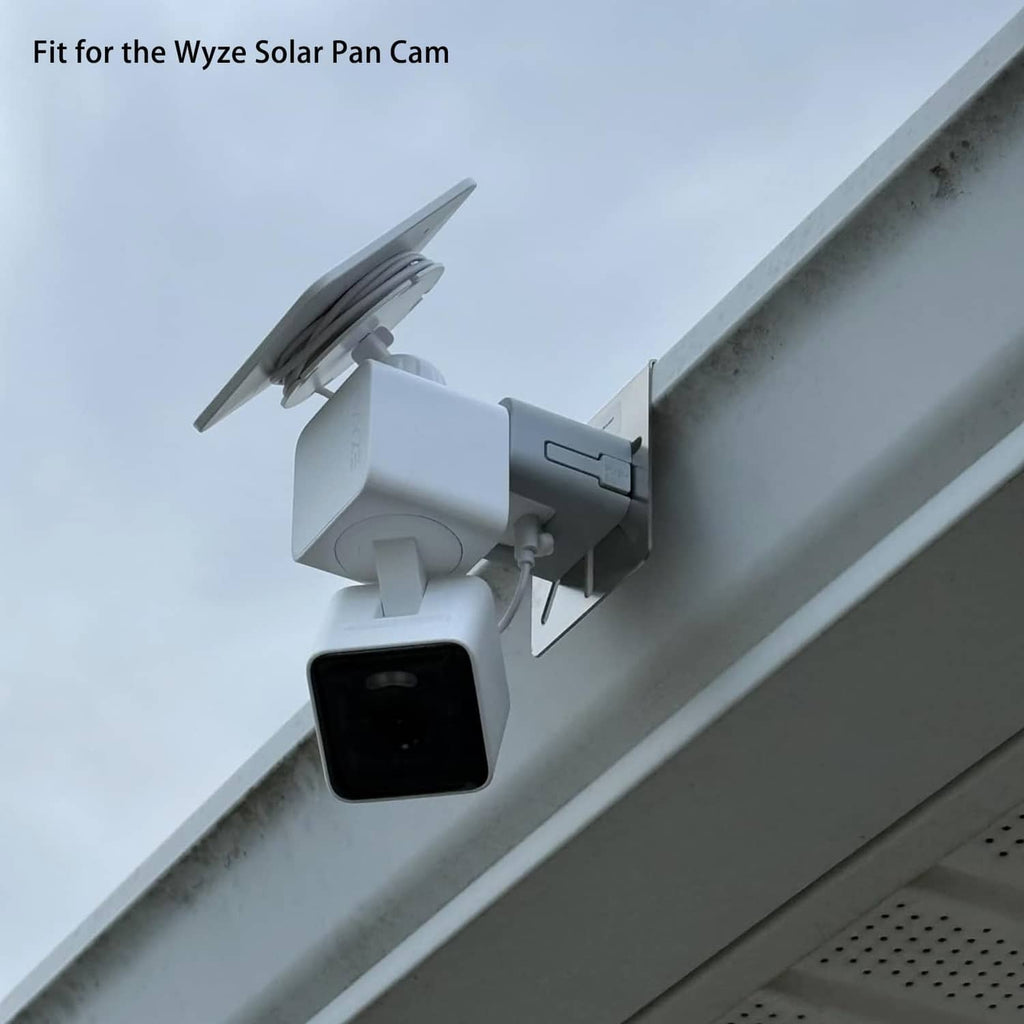 Adjustable stainless steel gutter bracket with camera mount on eave