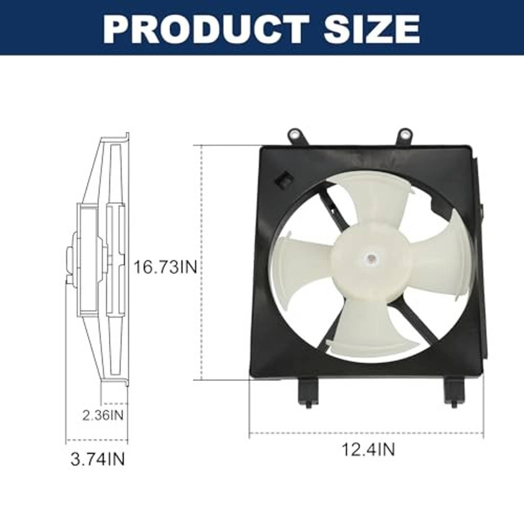 AC condenser cooling fan assembly, black housing with white fan blades and mounting holes