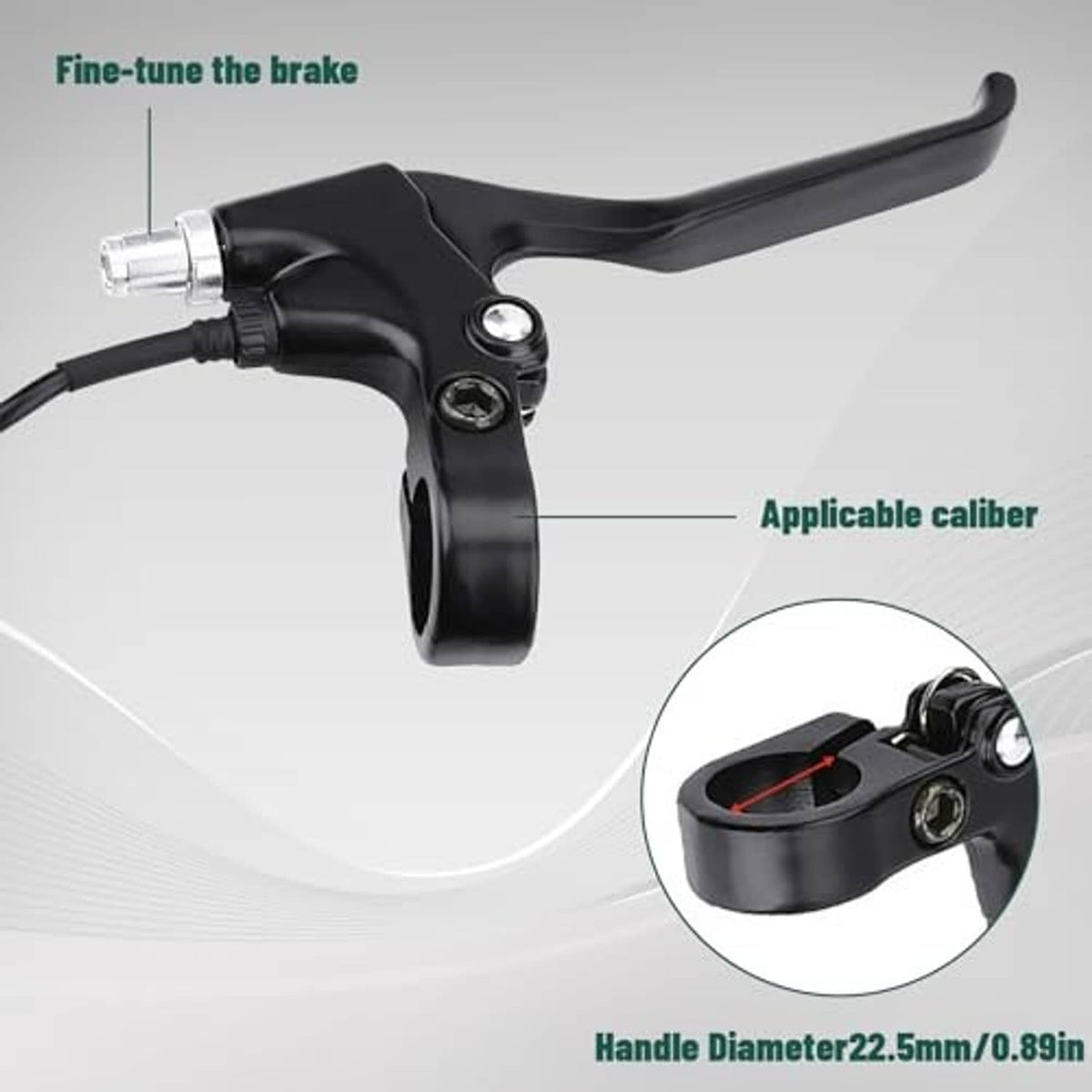 Black e-bike brake lever with fine-tune knob and cable connection fitting