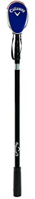 Telescopic golf ball retriever with blue Callaway head cover and black handle