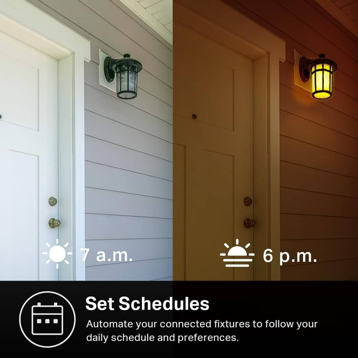 Smart light switch schedule display with sunrise and evening time icons