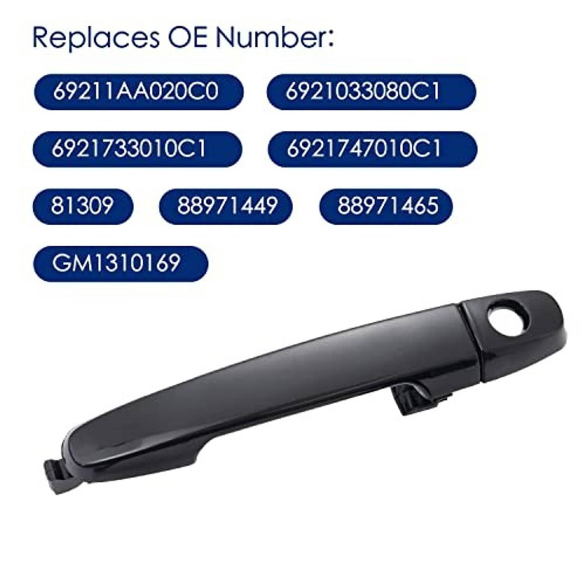 Exterior door handle with circular keyhole opening, dark gray/black finish