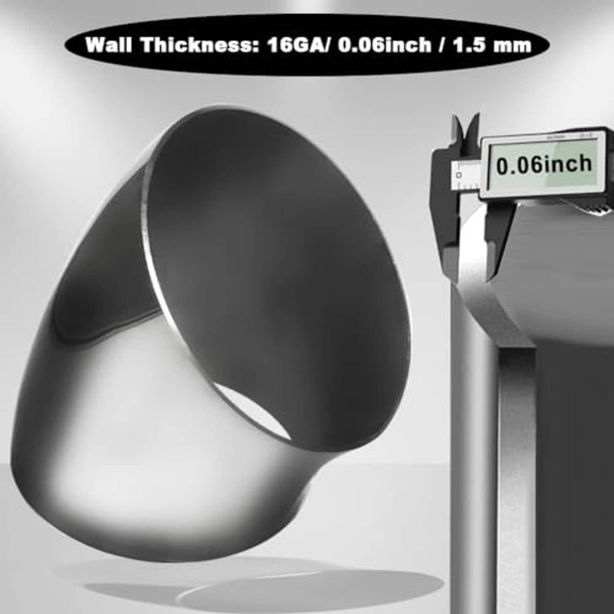 45-degree stainless steel exhaust elbow, thick-wall design, brushed silver