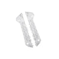 Pair of front bumper bracket retainers, white plastic left and right, with mounting holes