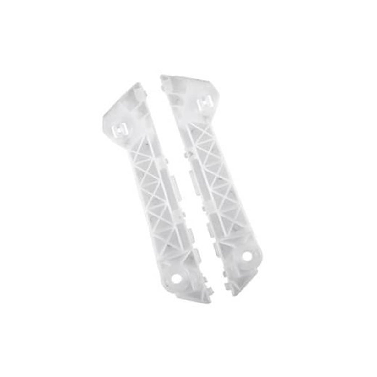 Pair of front bumper bracket retainers, white plastic left and right, with mounting holes