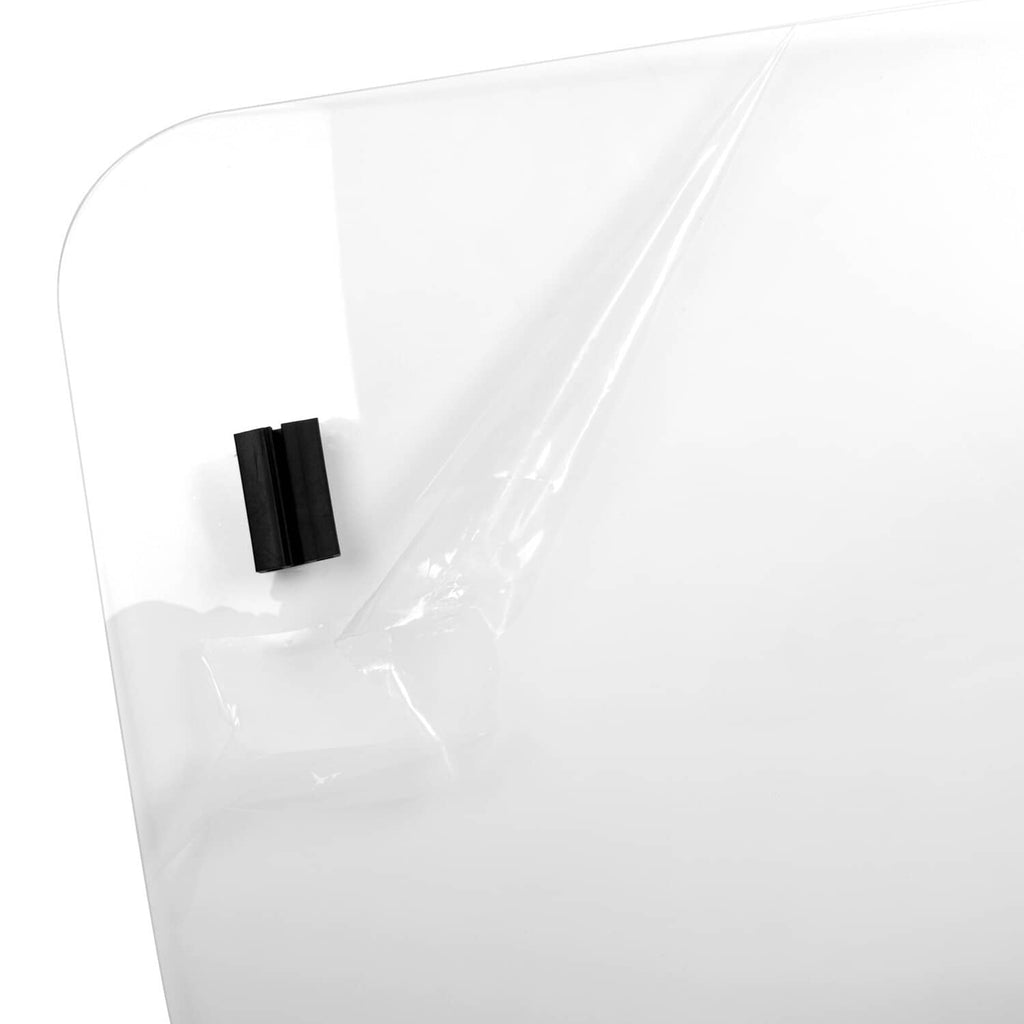 Clear polycarbonate windshield corner with black mount bracket and mounting slot