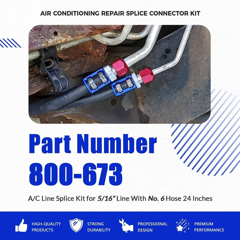 A/C line splice connector kit with blue modules and red couplers installed on tubing