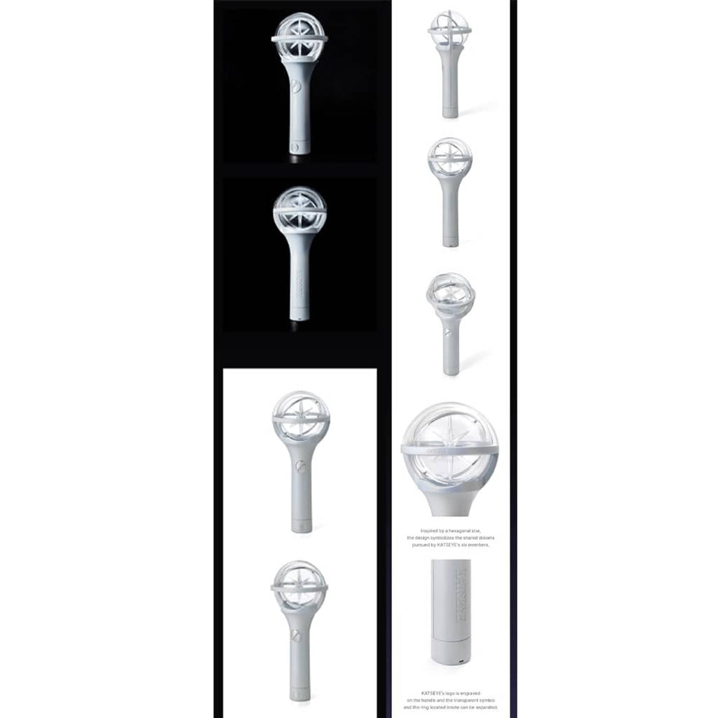 Light stick packaging panel showing multiple angles of white globe and handle