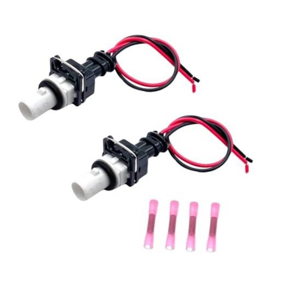 Pair of side marker light socket connectors, white housings, red/black pigtail wires