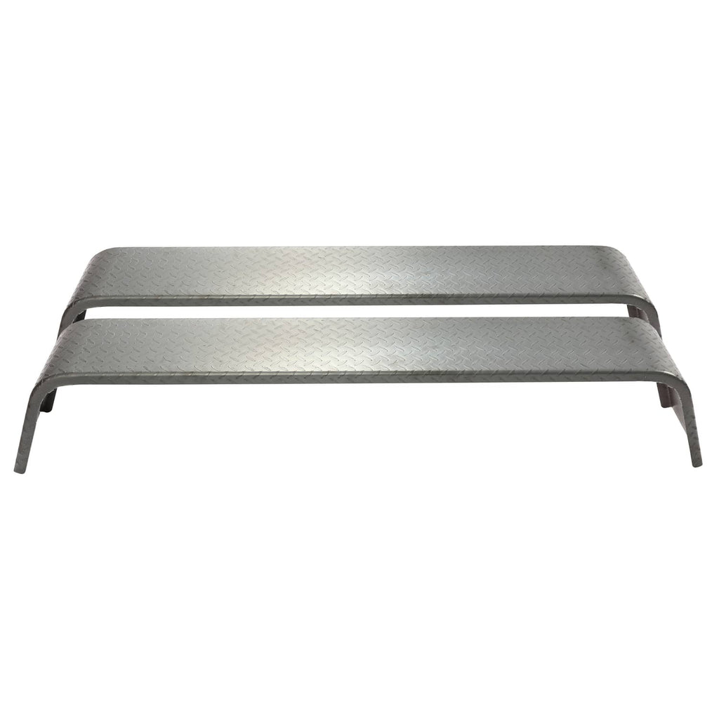 Steel diamond tread trailer fender, curved top edge and textured metal surface