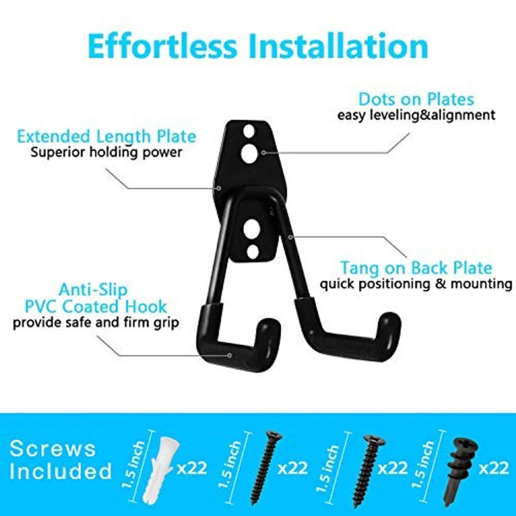 Black PVC-coated hook with back plate, anti-slip grip, and quick-mount design
