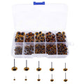 Amber glass eyes kit in clear organizer box with assorted sizes and pin backs