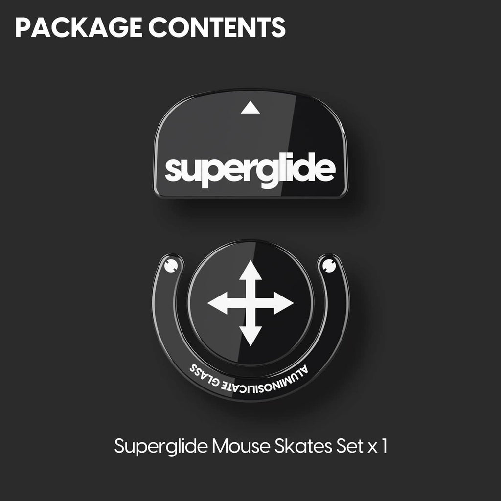 Superglide mouse skates set x1, logo and skate icons on package contents card