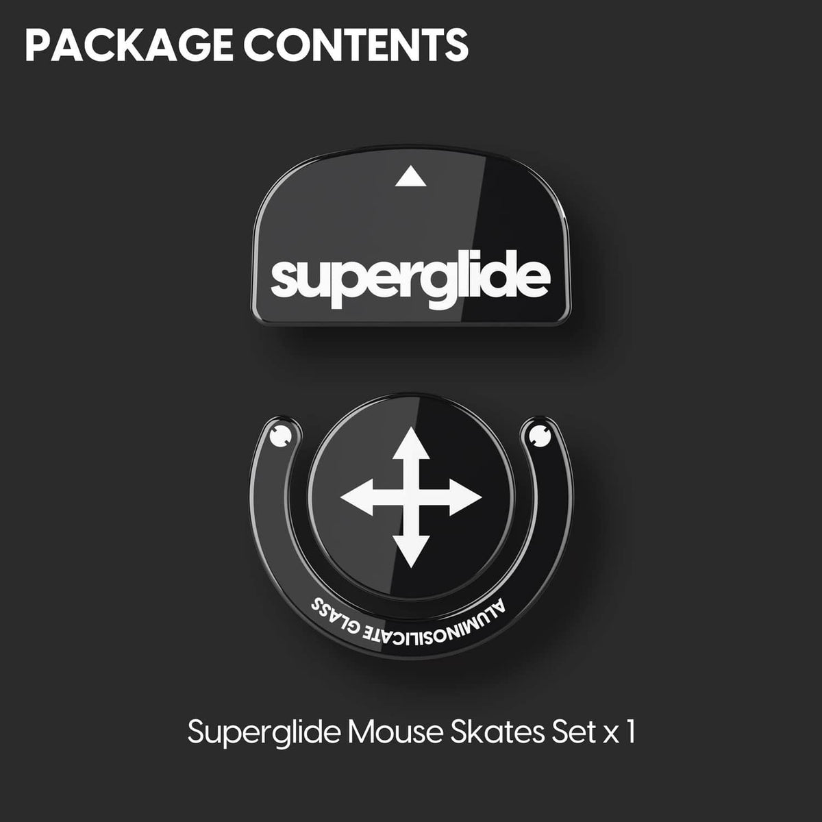 Superglide mouse skates set x1, logo and skate icons on package contents card