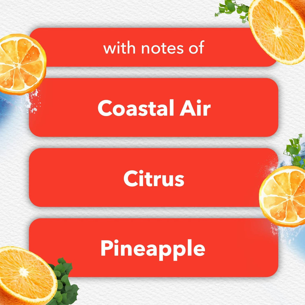 Glade PlugIns coastal air scent notes card: Coastal Air, Citrus, Pineapple