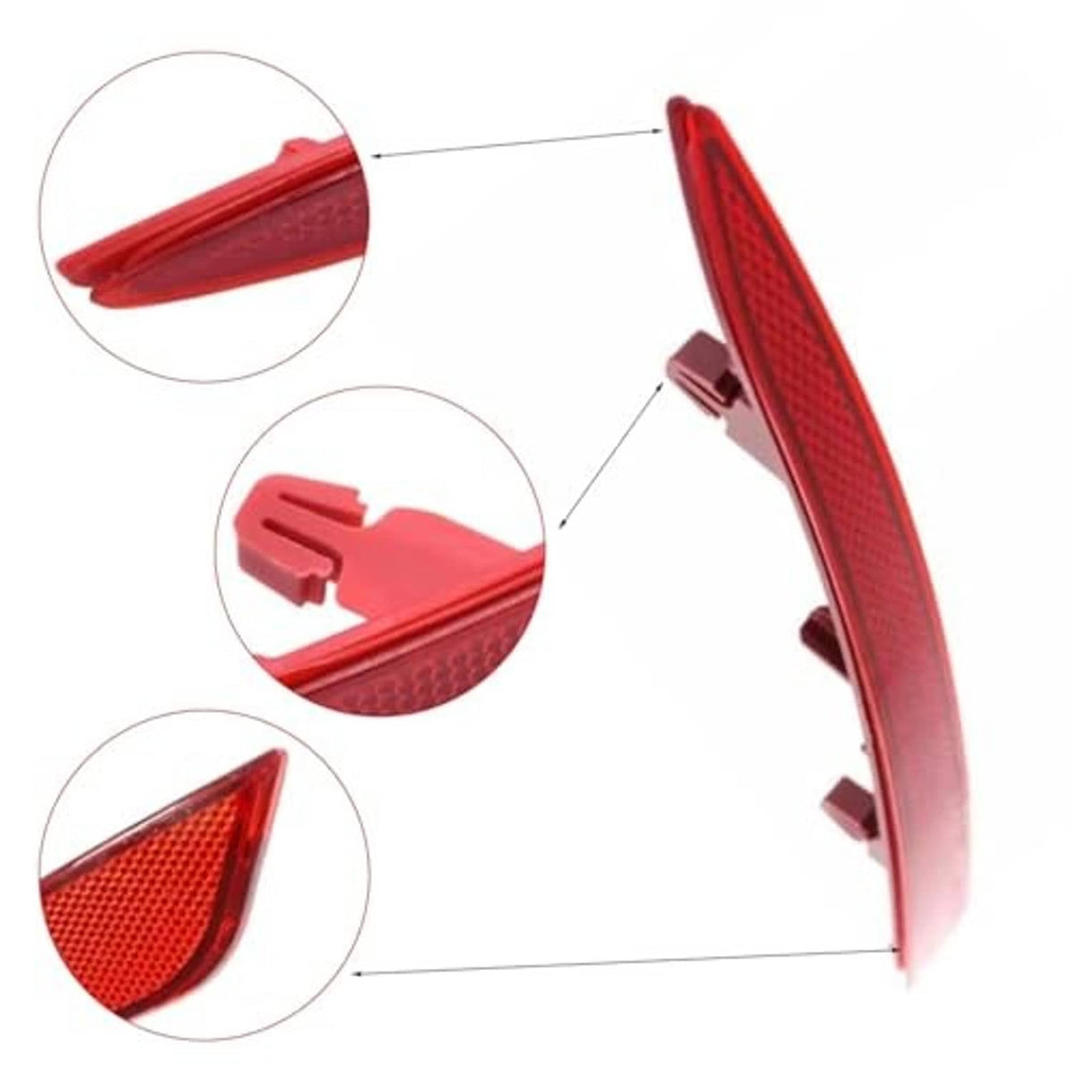Red rear bumper reflector lens with textured reflector surface