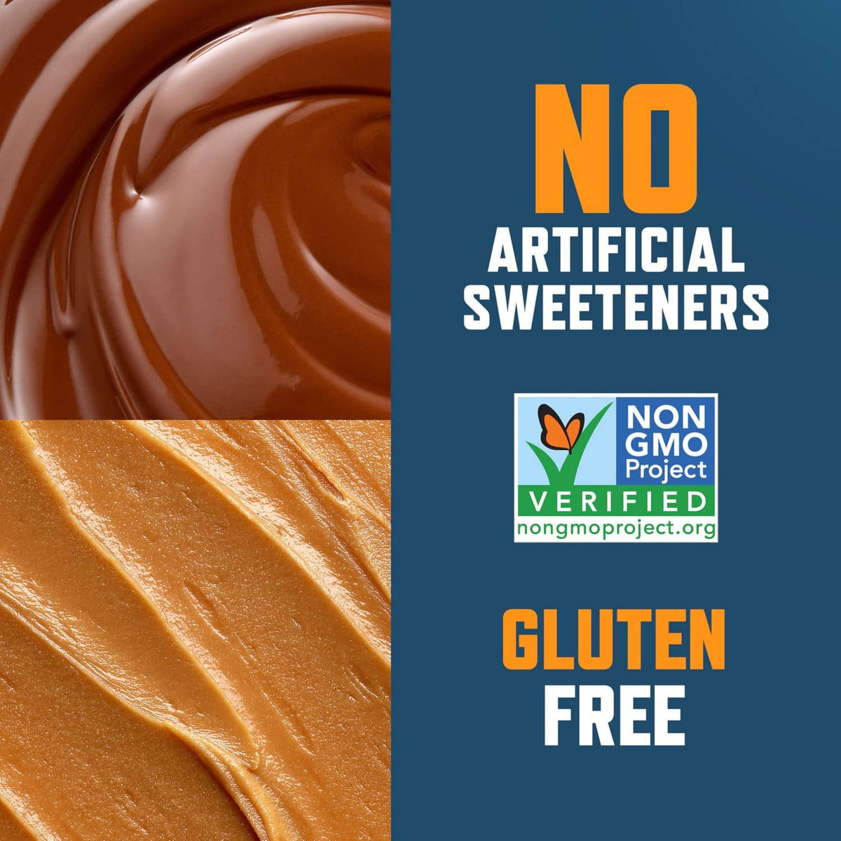 Peanut butter swirl with No artificial sweeteners and gluten free labels